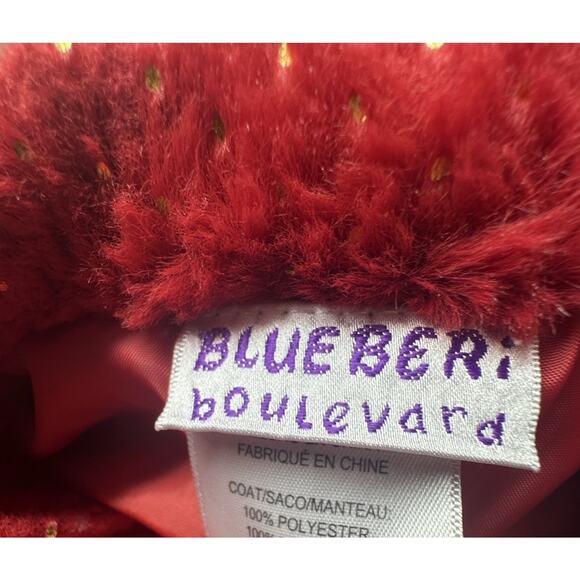 Blueberi Boulevard Red Faux Fur Sparkle Holiday Dress Coat Girls 6X - Picture 3 of 7
